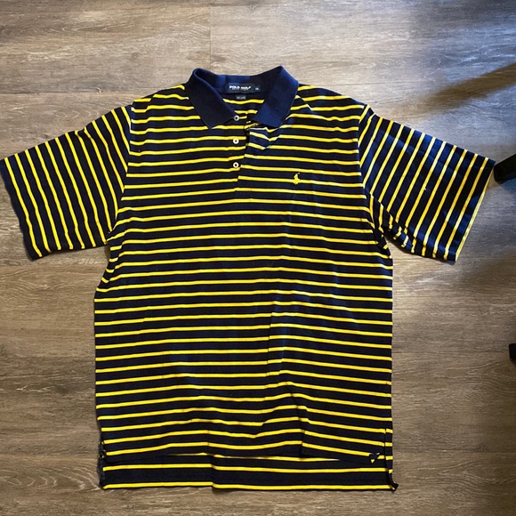 Polo Ralph Lauren Other - Polo Golf Yellow Navy Blue Striped 100% Cotton Polo Shirt Size XL